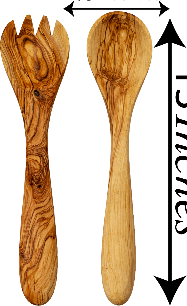 Handmade olive wood kitchen utensil set from Bethlehem side angle from Bethlehem Holy Land