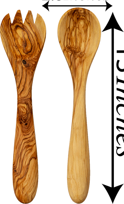 Handmade olive wood kitchen utensil set from Bethlehem side angle from Bethlehem Holy Land