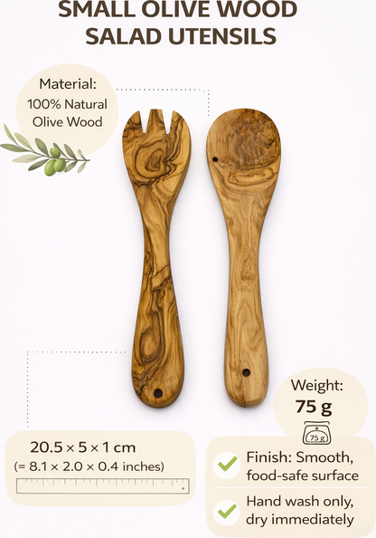Handmade olive wood kitchen utensil set from Bethlehem side angle from Bethlehem Holy Land