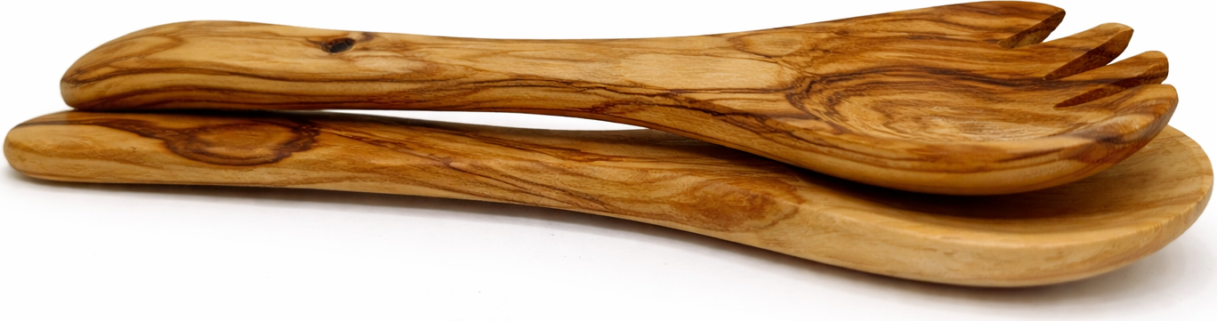 Handmade olive wood kitchen utensil set from Bethlehem top view from Bethlehem Holy Land