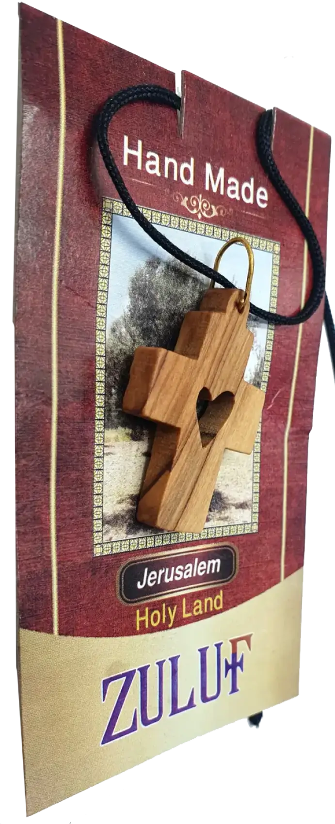 Olive wood love heart cross pendant necklace from the holy land