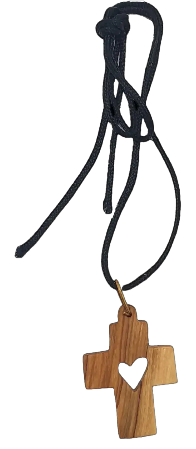 Olive wood love heart cross pendant necklace from the holy land
