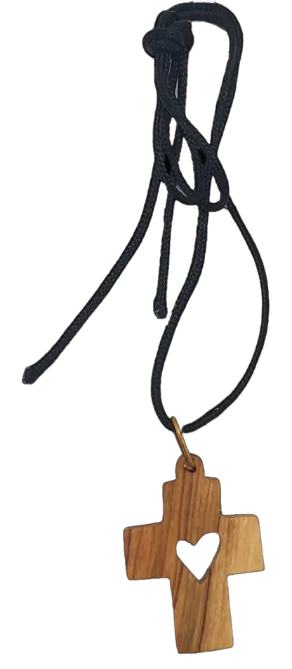 Olive wood love heart cross pendant necklace from the holy land