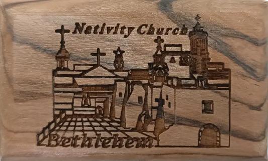 Olive wood magnet – church of the nativity bethlehem scene - magnet