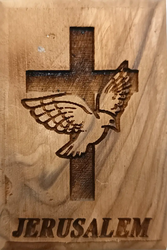 Olive wood magnet – cross with peace dove bethlehem - magnet