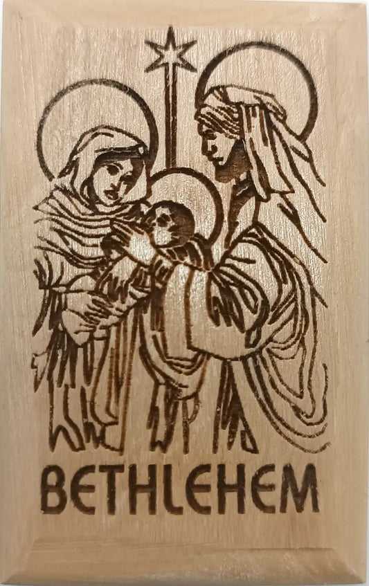 Olive wood magnet – holy family: mary joseph and baby jesus bethlehem - magnet