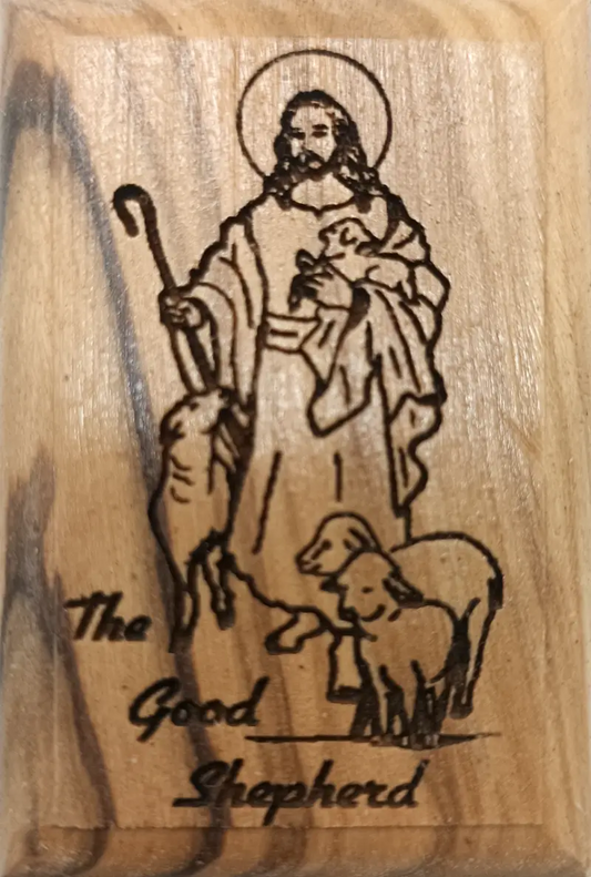 Olive wood magnet – jesus the good shepherd bethlehem engraving - magnet