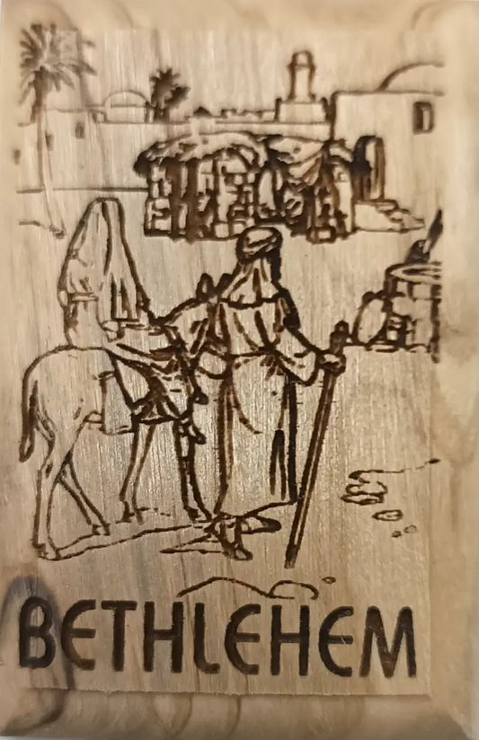 Olive wood magnet – journey to bethlehem scene - magnet