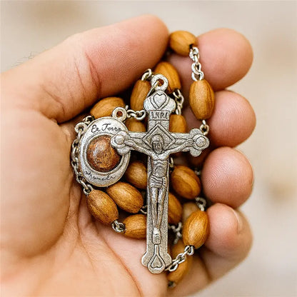 Olive wood & metal rosary – made in bethlehem - rosaries