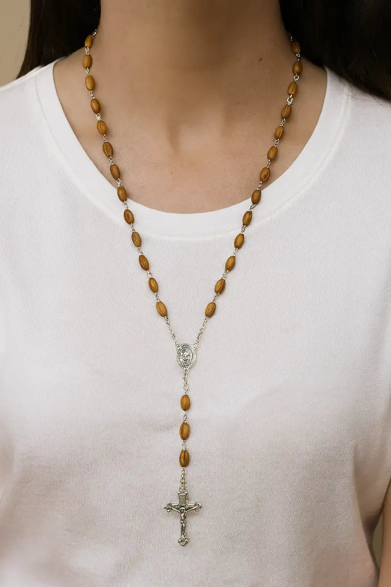 Olive wood & metal rosary – made in bethlehem - rosaries