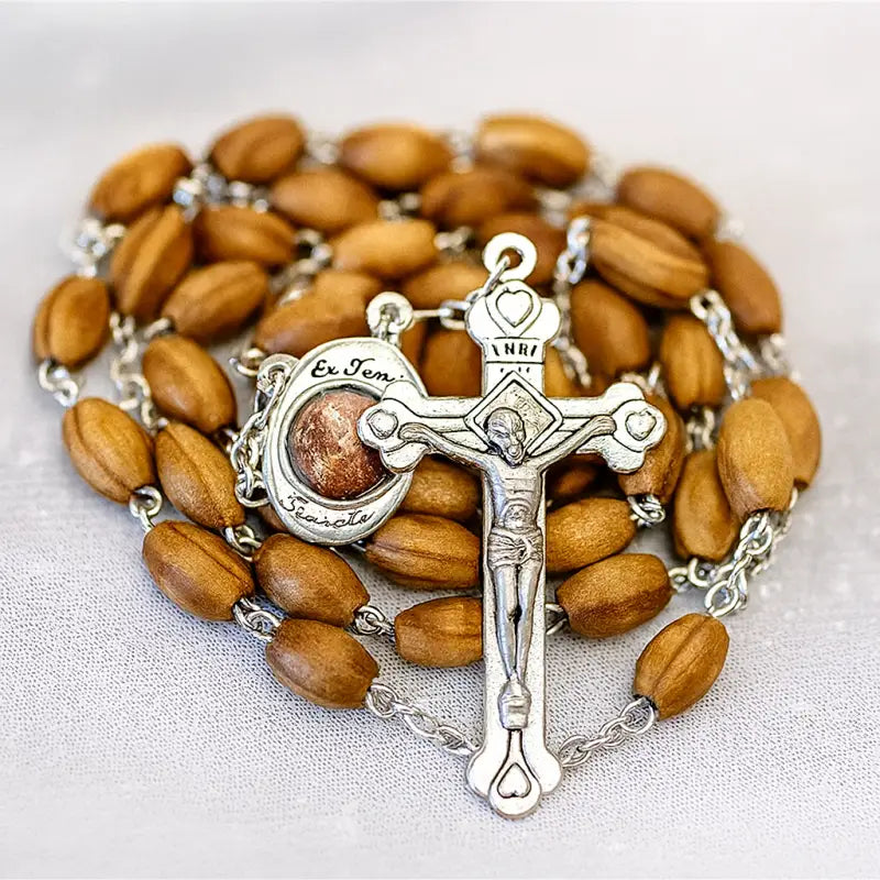 Olive wood & metal rosary – made in bethlehem - rosaries