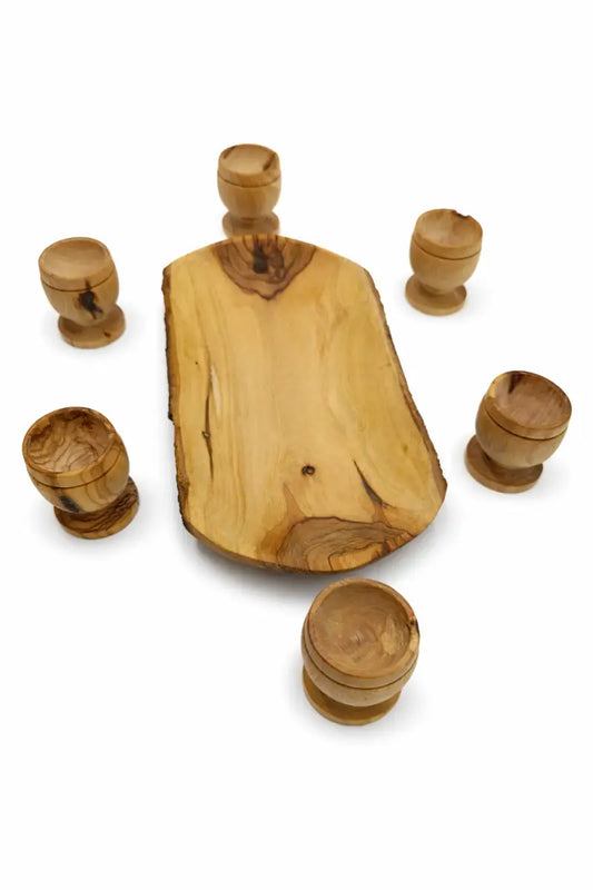 Olive wood mini communion cups set of 6 with bread dish – handmade in bethlehem from genuine holy land - cup