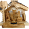 Olive Wood Nativity Scene from Bethlehem – Gypsum Holy Family Figures in Handcrafted Manger with Bark Roof
