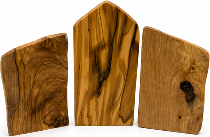 Olive Wood Nativity Set back view showing the carved reverse side, olive wood from Bethlehem