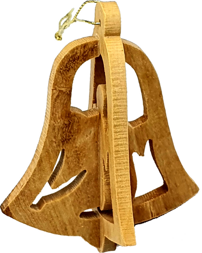 Handmade olive wood Christmas ornament from Bethlehem, hand carved Christian artisan workshop (ORN007)