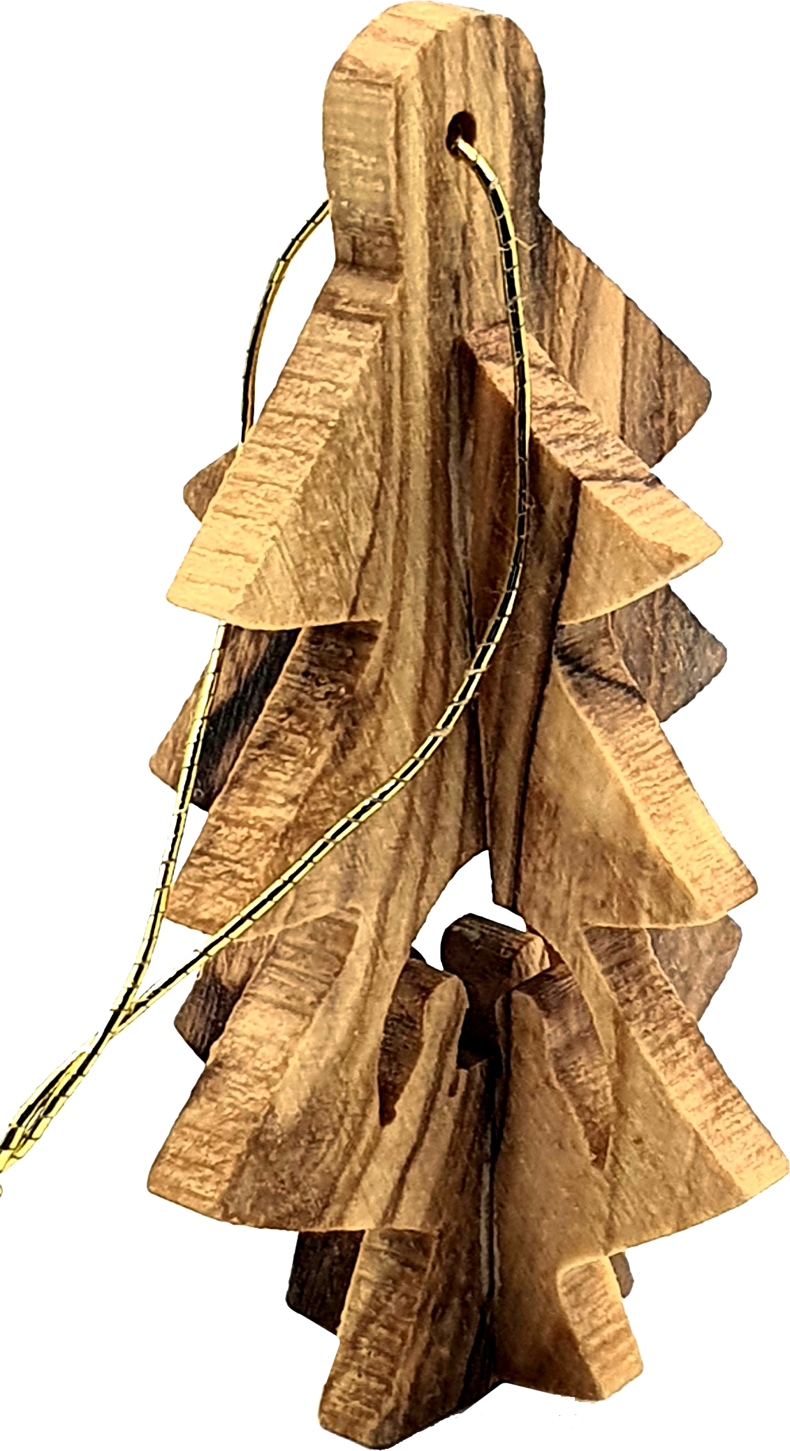 Handmade olive wood Christmas ornament from Bethlehem, hand carved Christian artisan workshop (ORN008)
