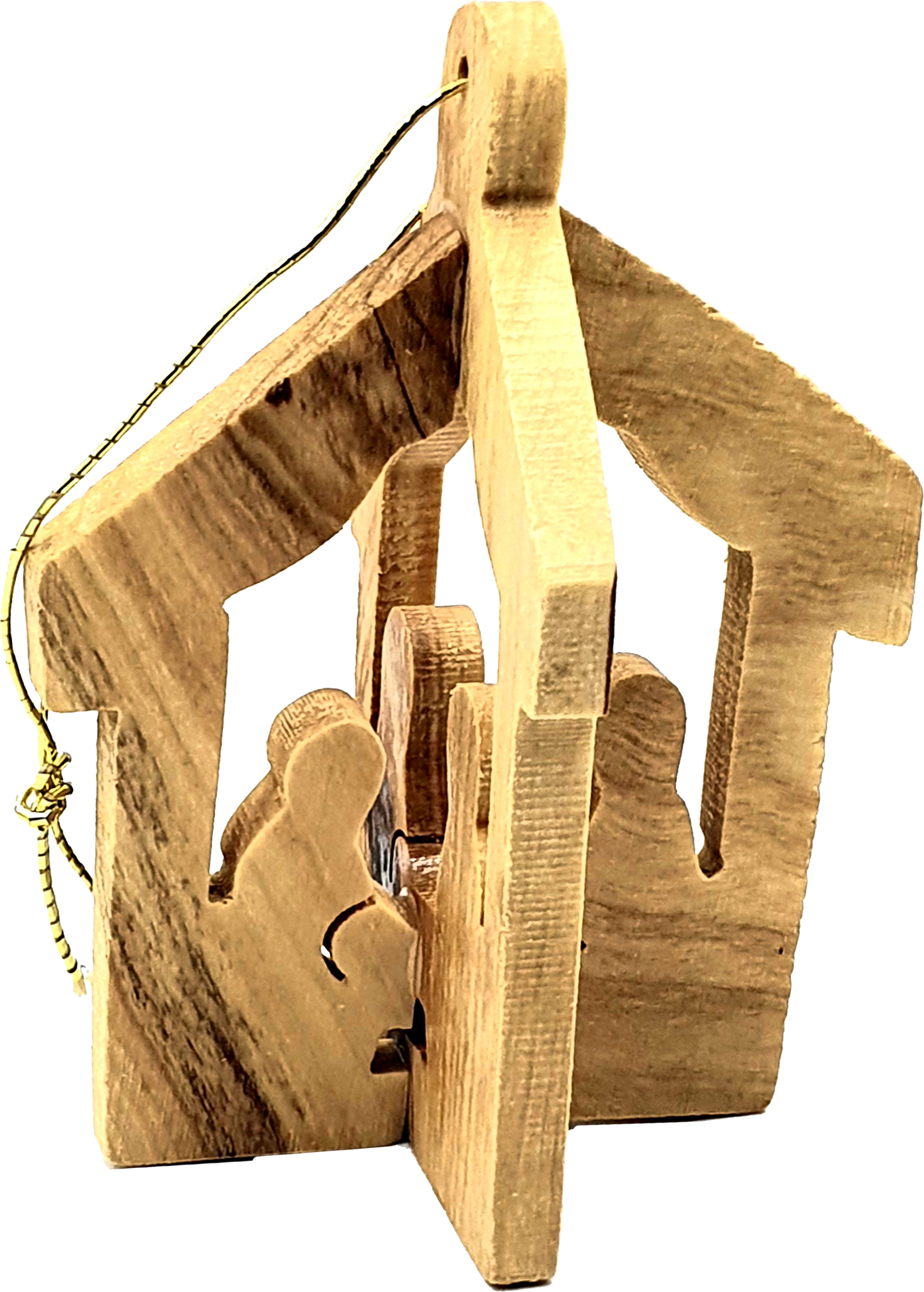 Handmade olive wood Christmas ornament from Bethlehem, hand carved Christian artisan workshop (ORN009)