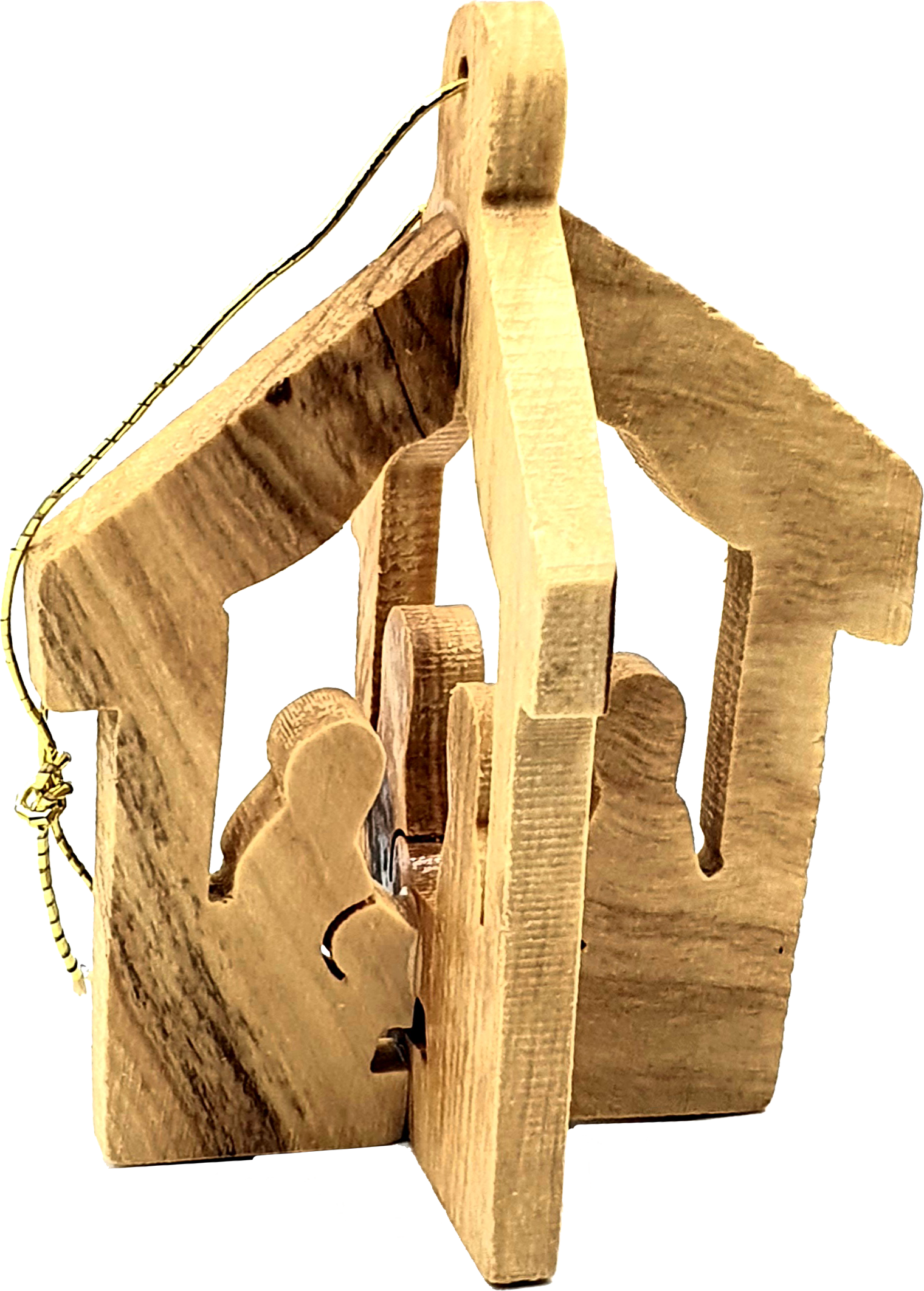 Handmade olive wood Christmas ornament from Bethlehem, hand carved Christian artisan workshop (ORN009)