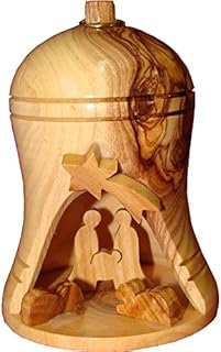 Handmade olive wood Christmas ornament from Bethlehem, hand carved Christian artisan workshop (ORN013)