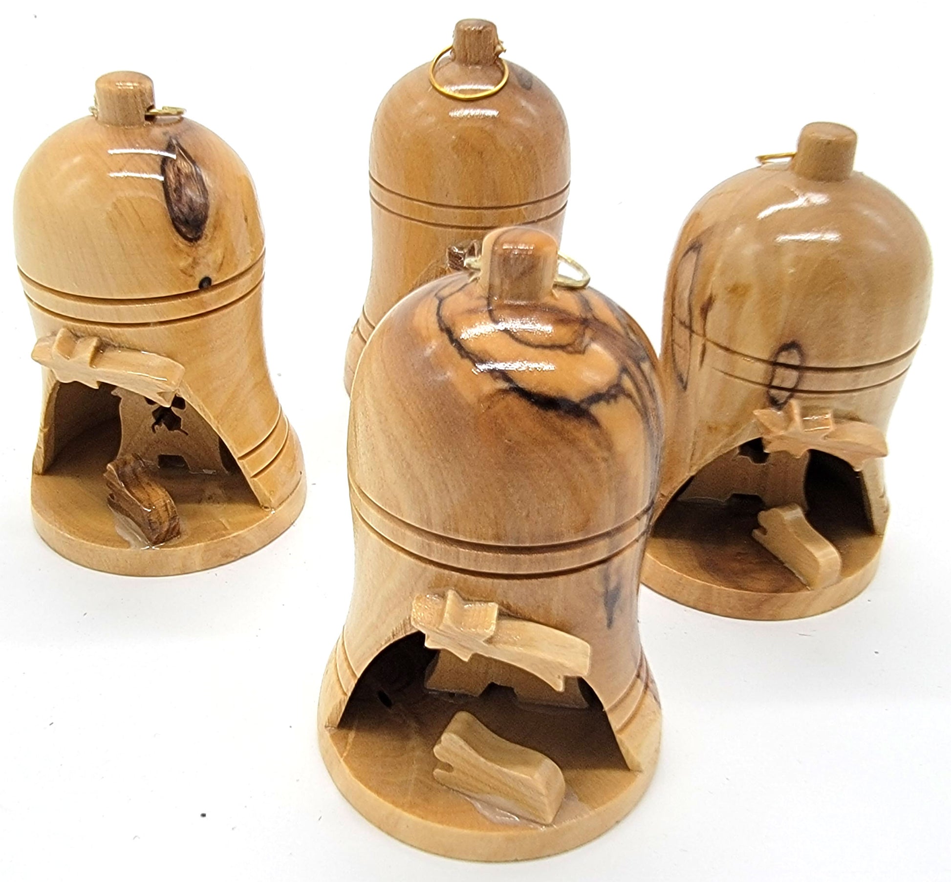 Handmade olive wood Christmas ornament from Bethlehem, hand carved Christian artisan workshop (ORN042)