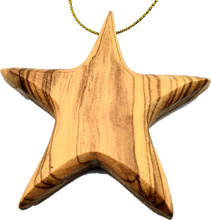 Handmade olive wood Christmas ornament from Bethlehem, hand carved Christian artisan workshop (ORN202)