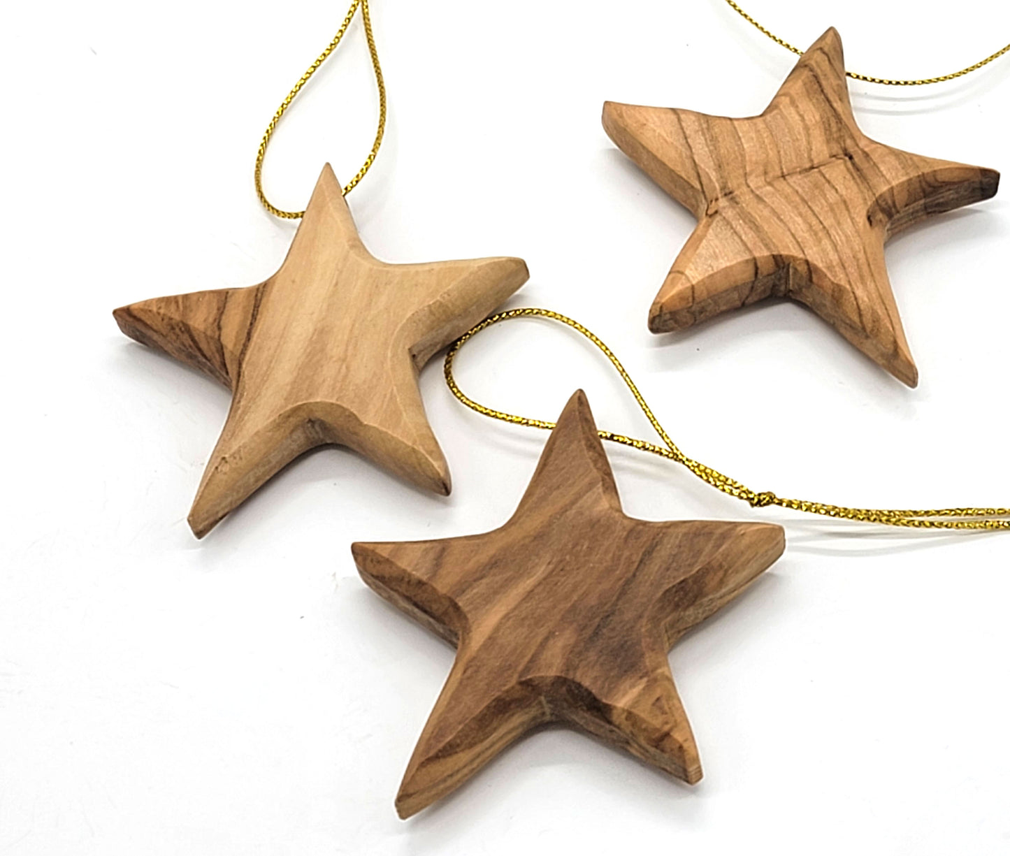 Handmade olive wood Christmas ornament from Bethlehem, hand carved Christian artisan workshop (ORN204)
