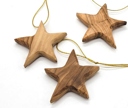 Handmade olive wood Christmas ornament from Bethlehem, hand carved Christian artisan workshop (ORN204)