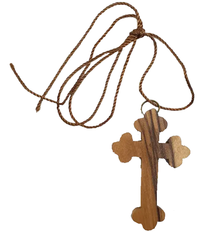 Olive wood orthodox cross pendant necklace