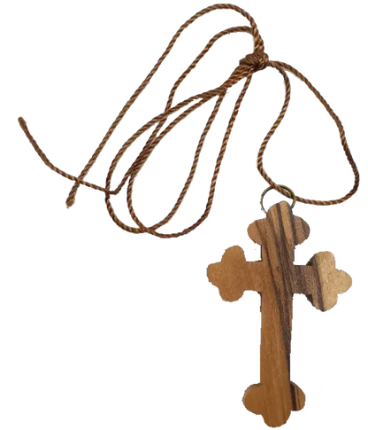 Olive wood orthodox cross pendant necklace