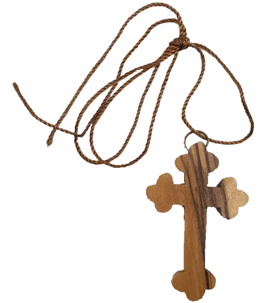 Olive wood orthodox cross pendant necklace