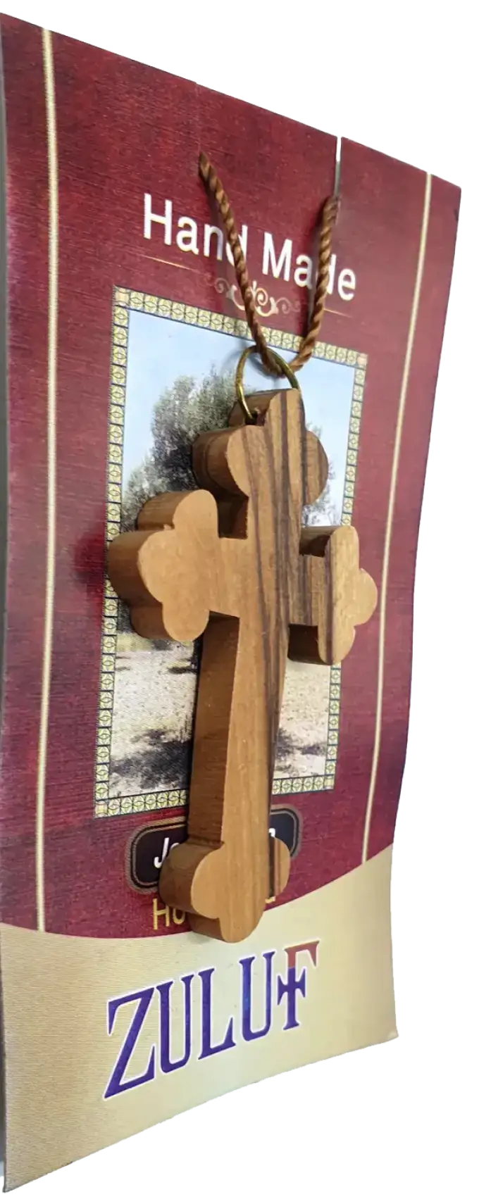 Olive wood orthodox cross pendant necklace