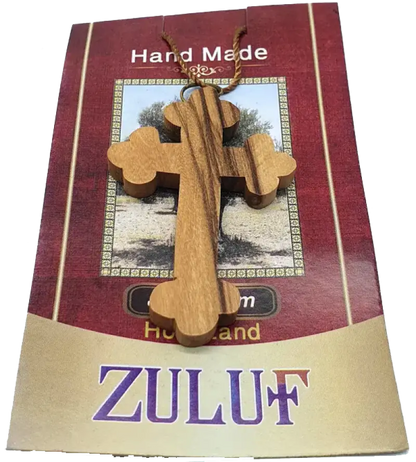 Olive wood orthodox cross pendant necklace