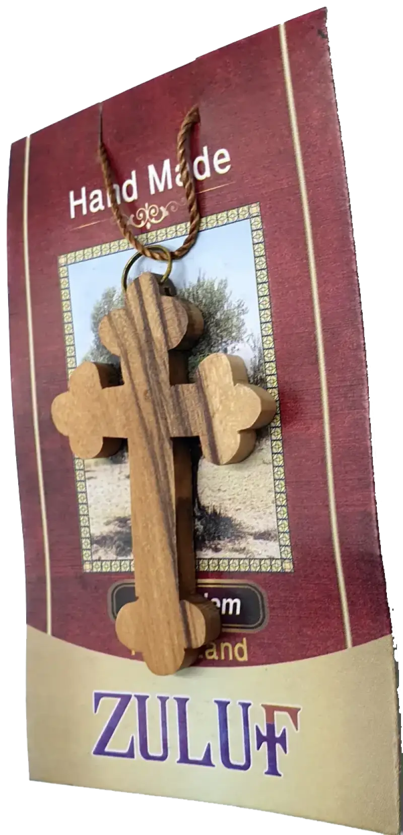 Olive wood orthodox cross pendant necklace