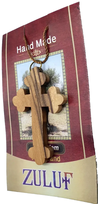 Olive wood orthodox cross pendant necklace