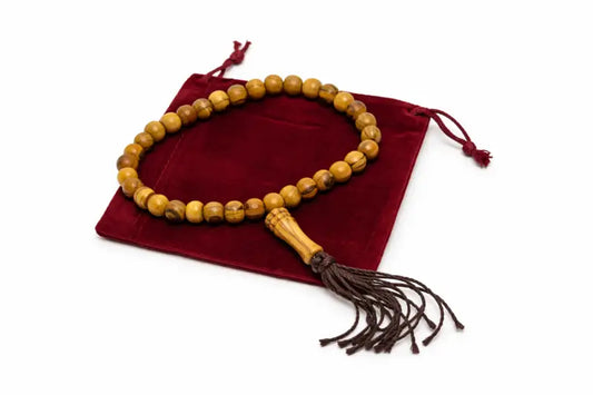 Olive wood prayer beads 25 cm with tassel handmade wooden worry velvet pouch smooth round for meditation & daily carry