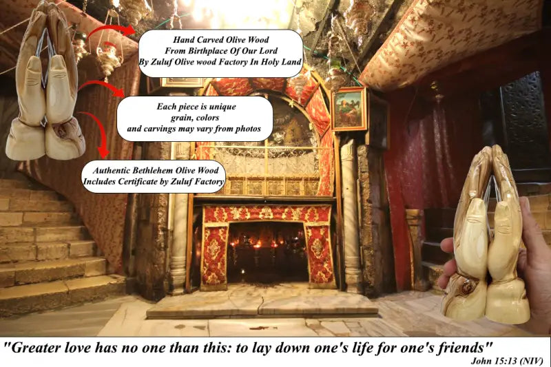 Olive wood praying hands sculpture handcrafted in holy land - figures