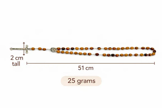 Olive wood rosary beads with prayer box catholic crucifix & center medal holy land style gift for confirmation or first