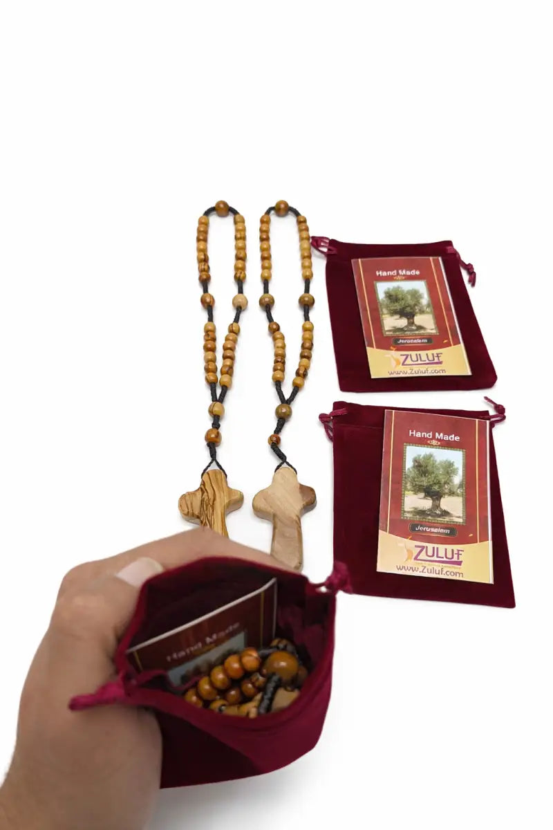 Olive wood rosary handmade in bethlehem – 11” catholic wooden with 33 beads available as 1 piece or set of 3 includes