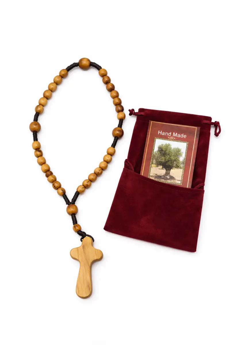 Olive wood rosary handmade in bethlehem – 11” catholic wooden with 33 beads available as 1 piece or set of 3 includes