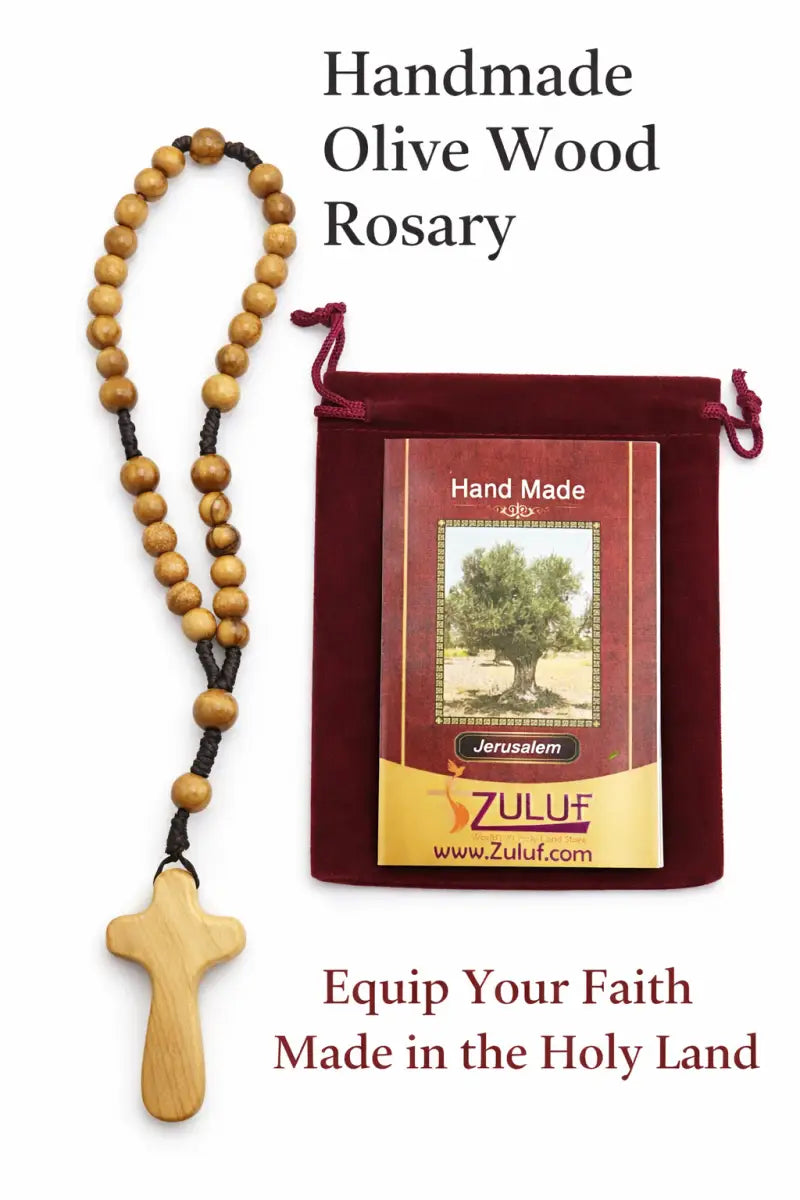 Olive wood rosary handmade in bethlehem – 11” catholic wooden with 33 beads available as 1 piece or set of 3 includes