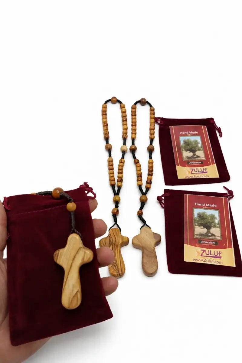 Olive wood rosary handmade in bethlehem – 11” catholic wooden with 33 beads available as 1 piece or set of 3 includes
