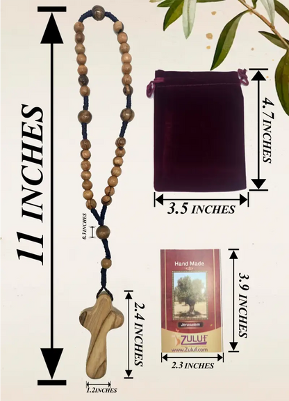 Olive wood rosary handmade in bethlehem – 11” catholic wooden with 33 beads available as 1 piece or set of 3 includes
