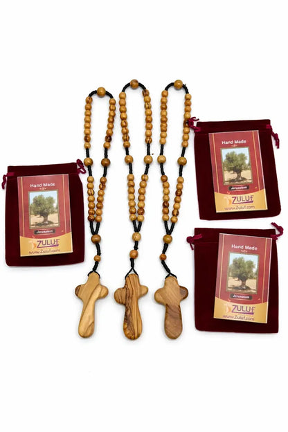 Olive wood rosary handmade in bethlehem – 11” catholic wooden with 33 beads available as 1 piece or set of 3 includes