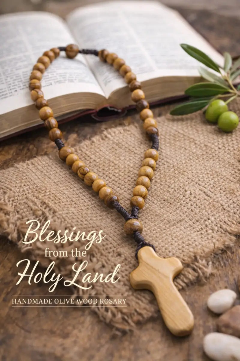 Olive wood rosary handmade in bethlehem – 11” catholic wooden with 33 beads available as 1 piece or set of 3 includes