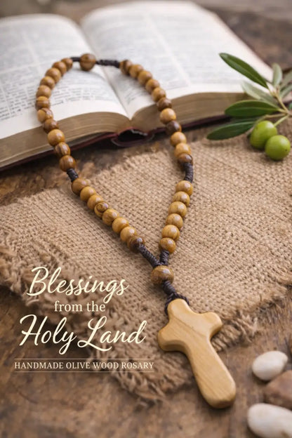Olive wood rosary handmade in bethlehem – 11” catholic wooden with 33 beads available as 1 piece or set of 3 includes