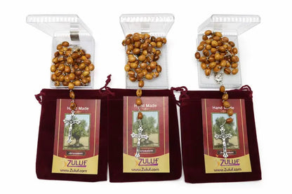 Olive wood rosary handmade in bethlehem – 21.6” catholic with metal crucifix includes velvet bag plastic gift box &