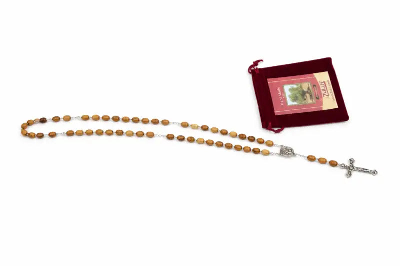 Olive wood rosary handmade in bethlehem – 21.6” catholic with metal crucifix includes velvet bag plastic gift box &