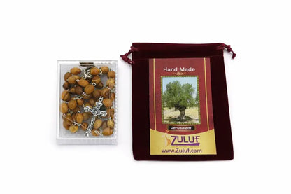 Olive wood rosary handmade in bethlehem – 21.6” catholic with metal crucifix includes velvet bag plastic gift box &