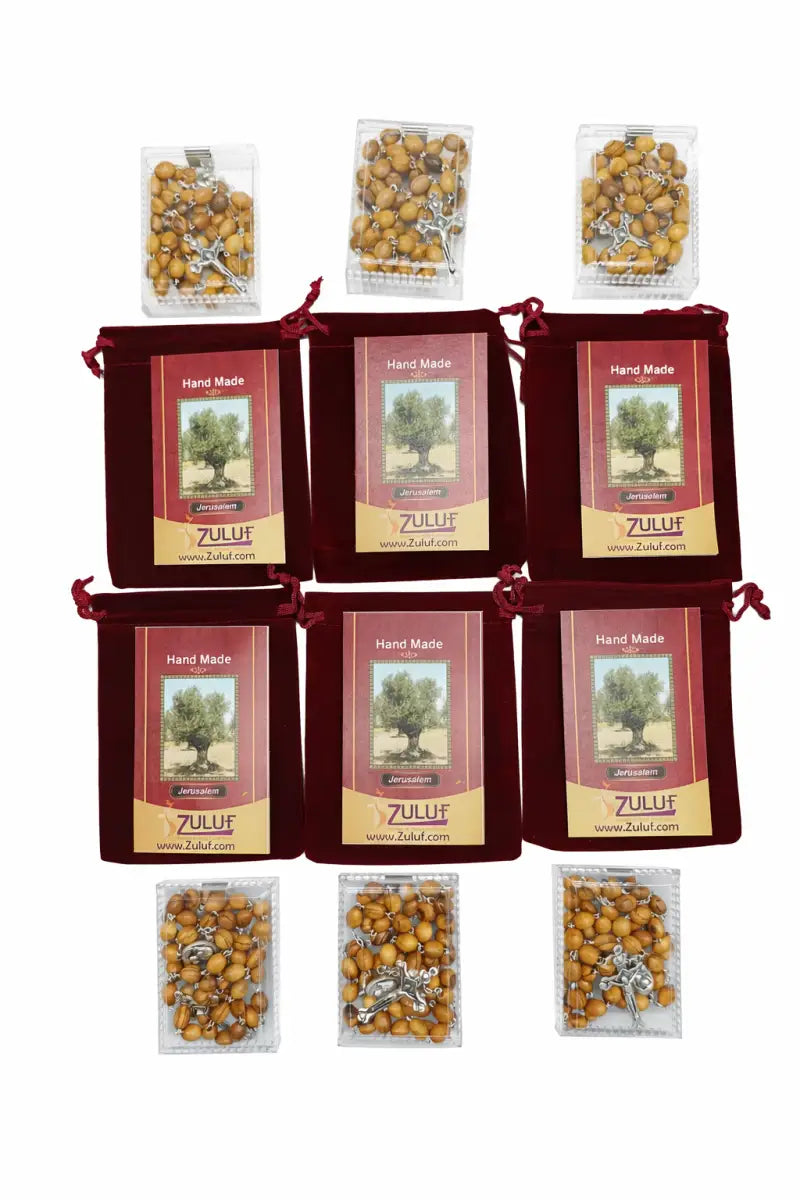 Olive wood rosary handmade in bethlehem – 21.6” catholic with metal crucifix includes velvet bag plastic gift box &