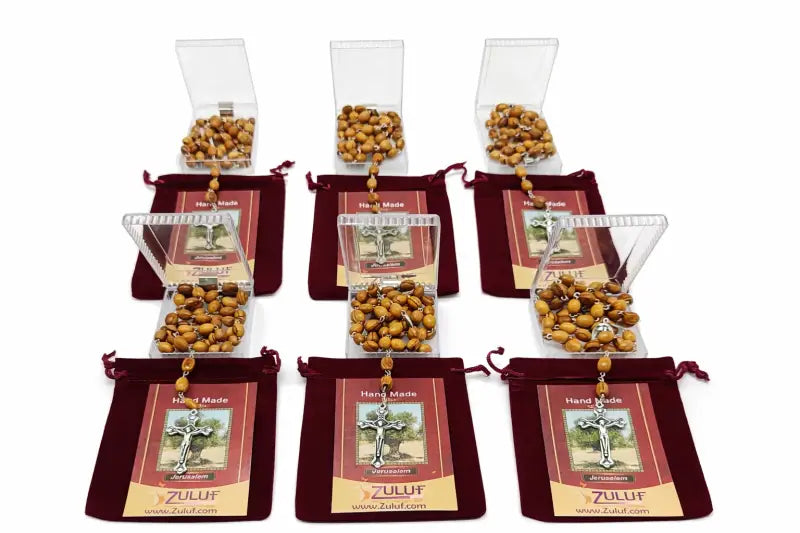 Olive wood rosary handmade in bethlehem – 21.6” catholic with metal crucifix includes velvet bag plastic gift box &